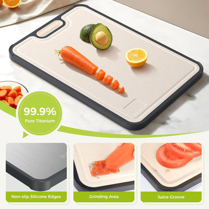 Titanium Cutting Board for Kitchen, Cutting Board Double Sided Food Grade, Pure Titanium and Wheat