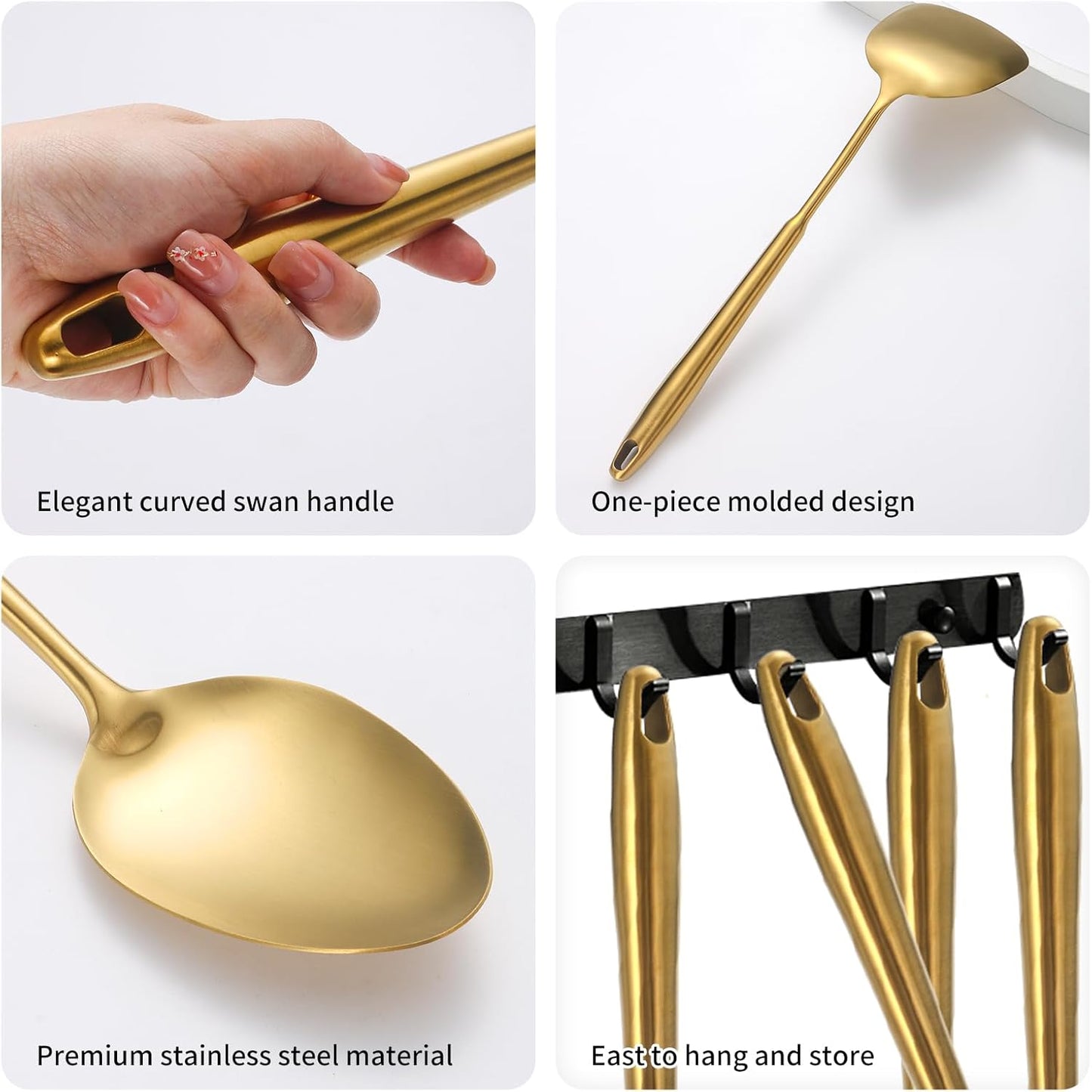 304 Stainlss Steel Matte Kitchen Utensils Set, 12 Pcs Long Metal Cooking Utensil Gadgets Tools Set