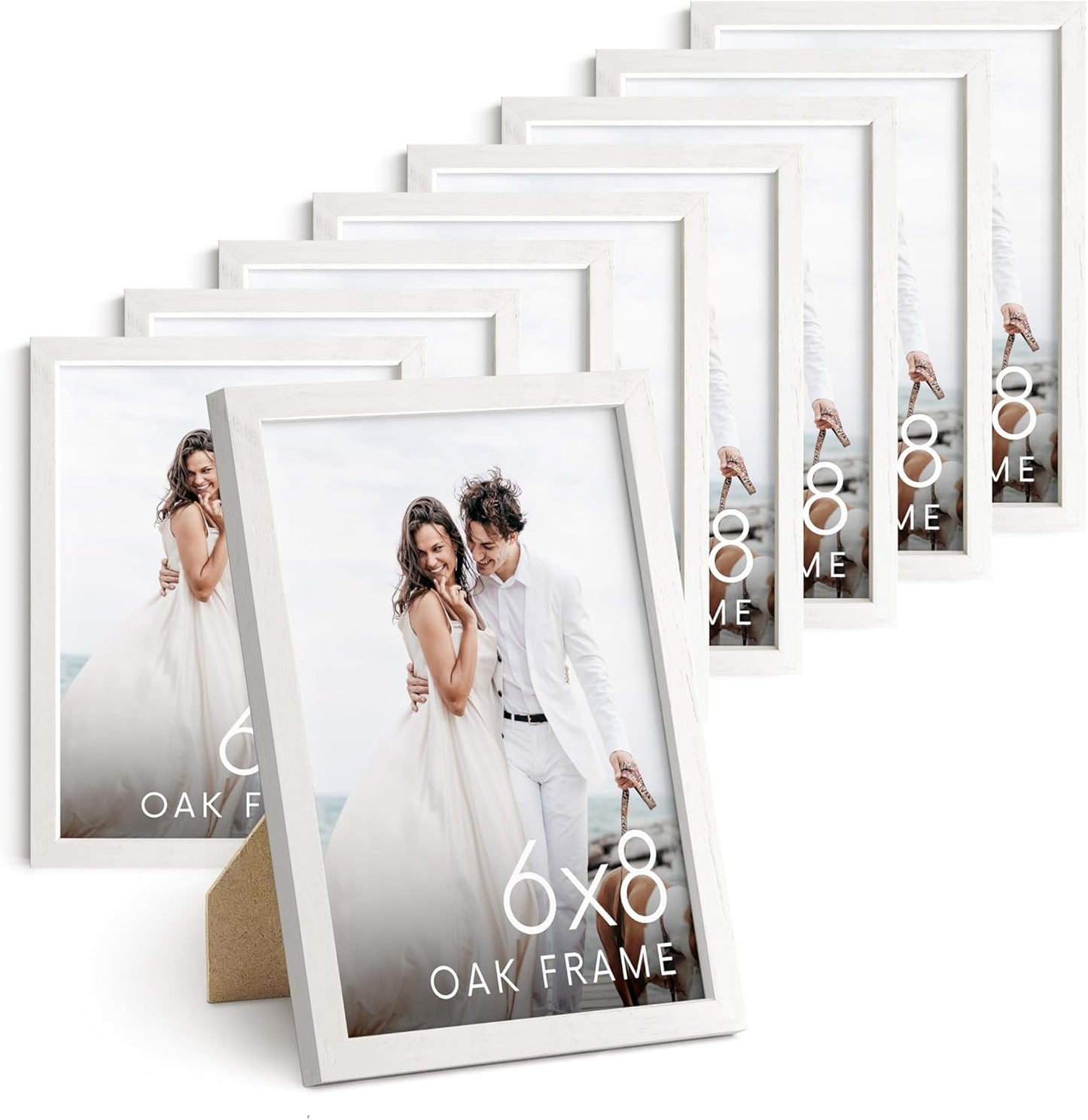 HAUS AND HUES 6x8 White Oak Wooden Picture Frame - Set of 9 6x8 Poster Frame - Premium Oak