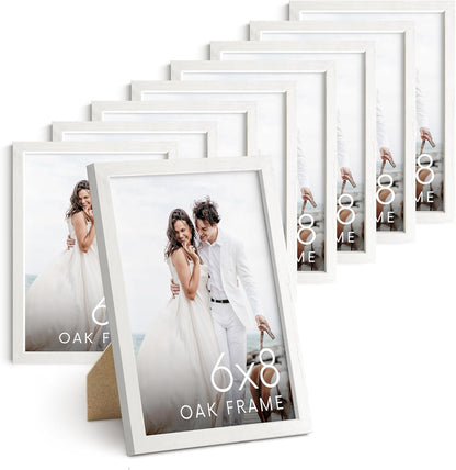 HAUS AND HUES 6x8 White Oak Wooden Picture Frame - Set of 9 6x8 Poster Frame - Premium Oak