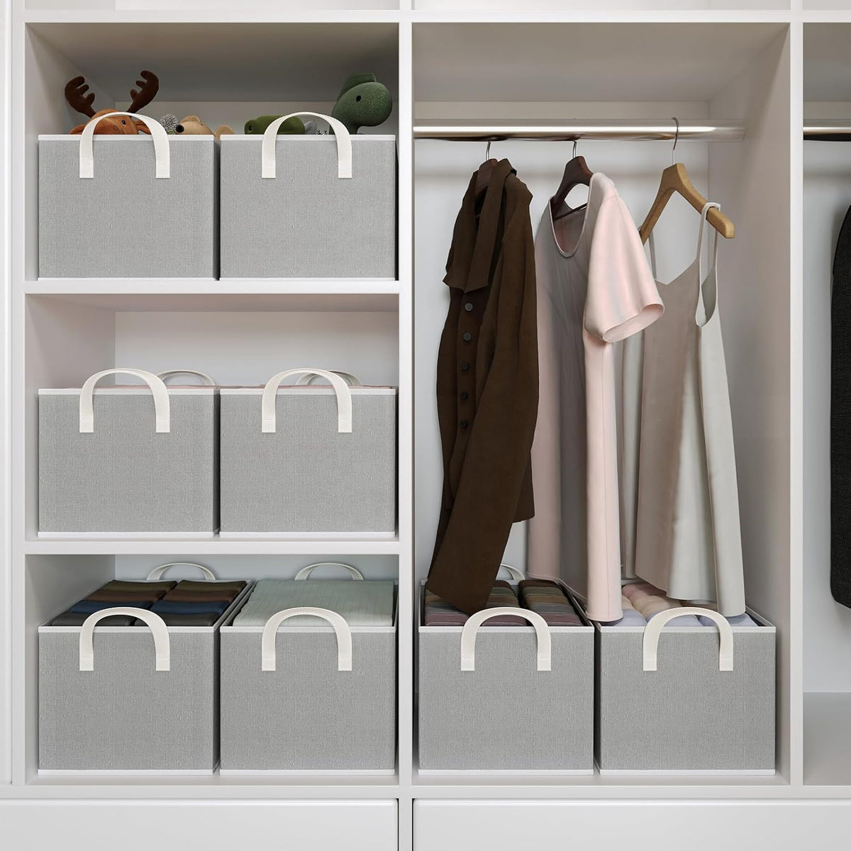 Closet Storage Bins, Fabric Closet Organizers and Storage Basket for Shelves, Collapsible Shelf