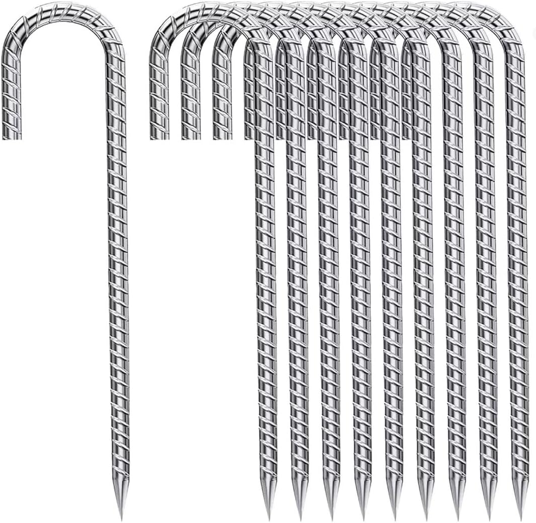 Rebar-Stakes-12-Inch, Ground Stakes Heavy Duty J-Hook Galvanized Anti-Rust Heavy Duty Ground