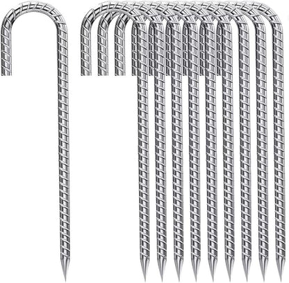 Rebar-Stakes-12-Inch, Ground Stakes Heavy Duty J-Hook Galvanized Anti-Rust Heavy Duty Ground