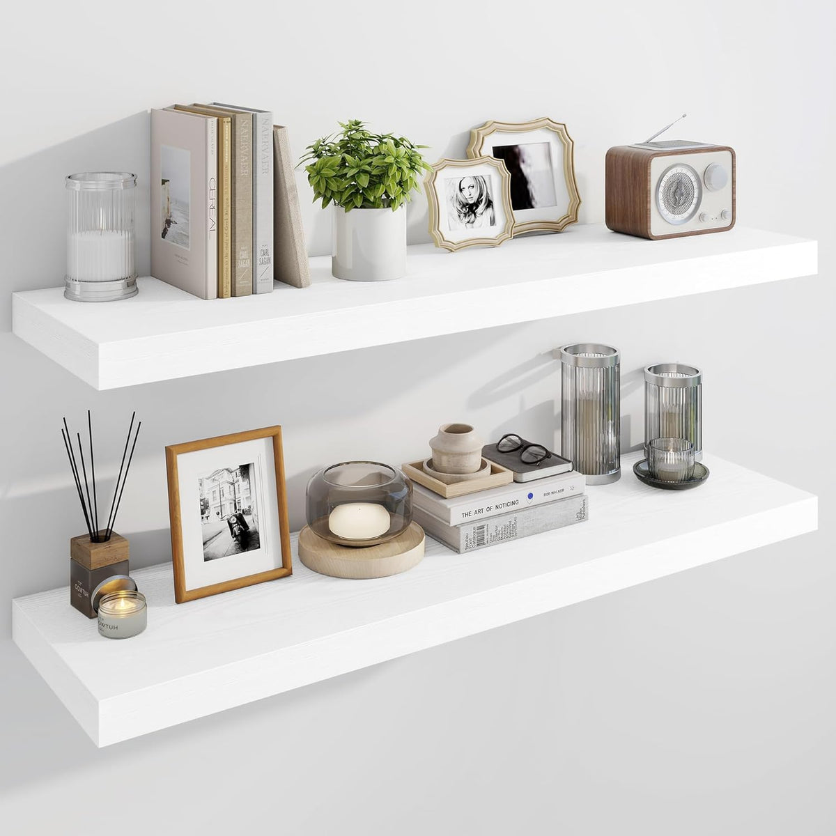 Marsmiles 39" Floating Shelves for Wall, Wooden Shelves with Invisible Brackets Set of 2, Rustic