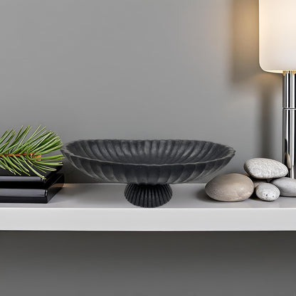 14.5" Large Decorative Long Bowl - Black Fluted Scalloped Decorative Bowls for Home Decor - Ruffle