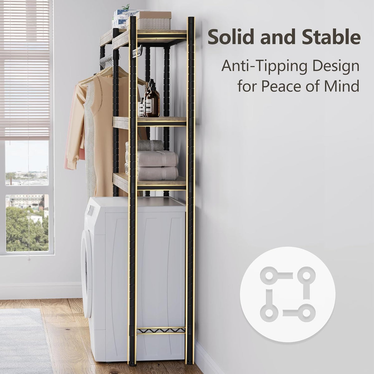 CABIHOME 5-Tier Over-The-Washer Shelf - Adjustable Height Laundry Organizer Space Saver