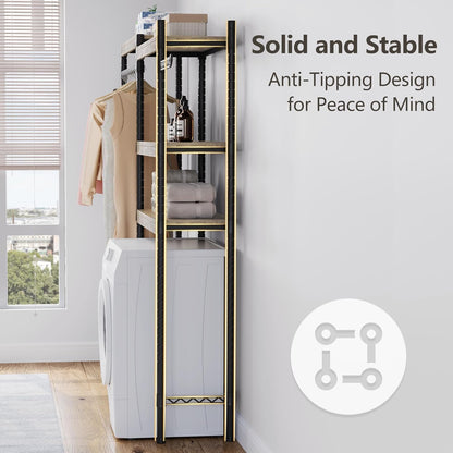 CABIHOME 5-Tier Over-The-Washer Shelf - Adjustable Height Laundry Organizer Space Saver