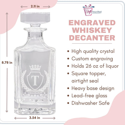 Gifts Inscribed Custom Whiskey Decanter Bottle (750 ml) - Personalized Glass Liquor Decanter Set