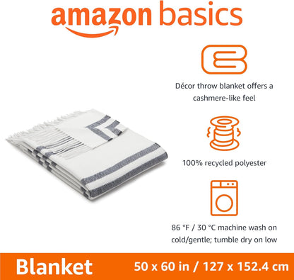 Amazon Basics Room Décor Throw Blanket, Lightweight and Cozy in Recycled Polyester, Light Grey With