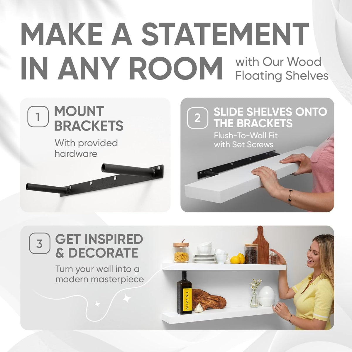 Homeforia White Floating Shelves 30 inch, High End Solid Real Wood 30inch Floating Shelf for Wall