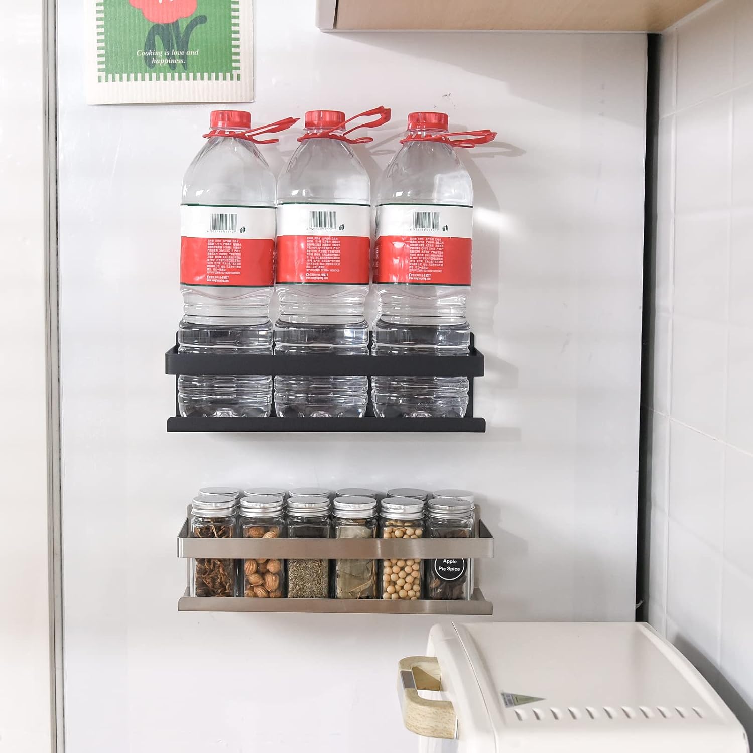 Magnetic Spice Rack for Refrigerator Spice Organizer, Strong Magnetic Shelf with 2 Removable Hooks