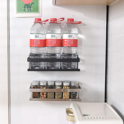 Magnetic Spice Rack for Refrigerator Spice Organizer, Strong Magnetic Shelf with 2 Removable Hooks