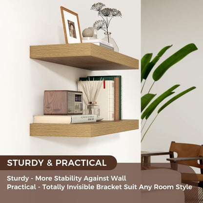 Floating Shelves for Wall, 2 Large Wall Mounted Shelves with Invisible Brackets, Long Wood Floating