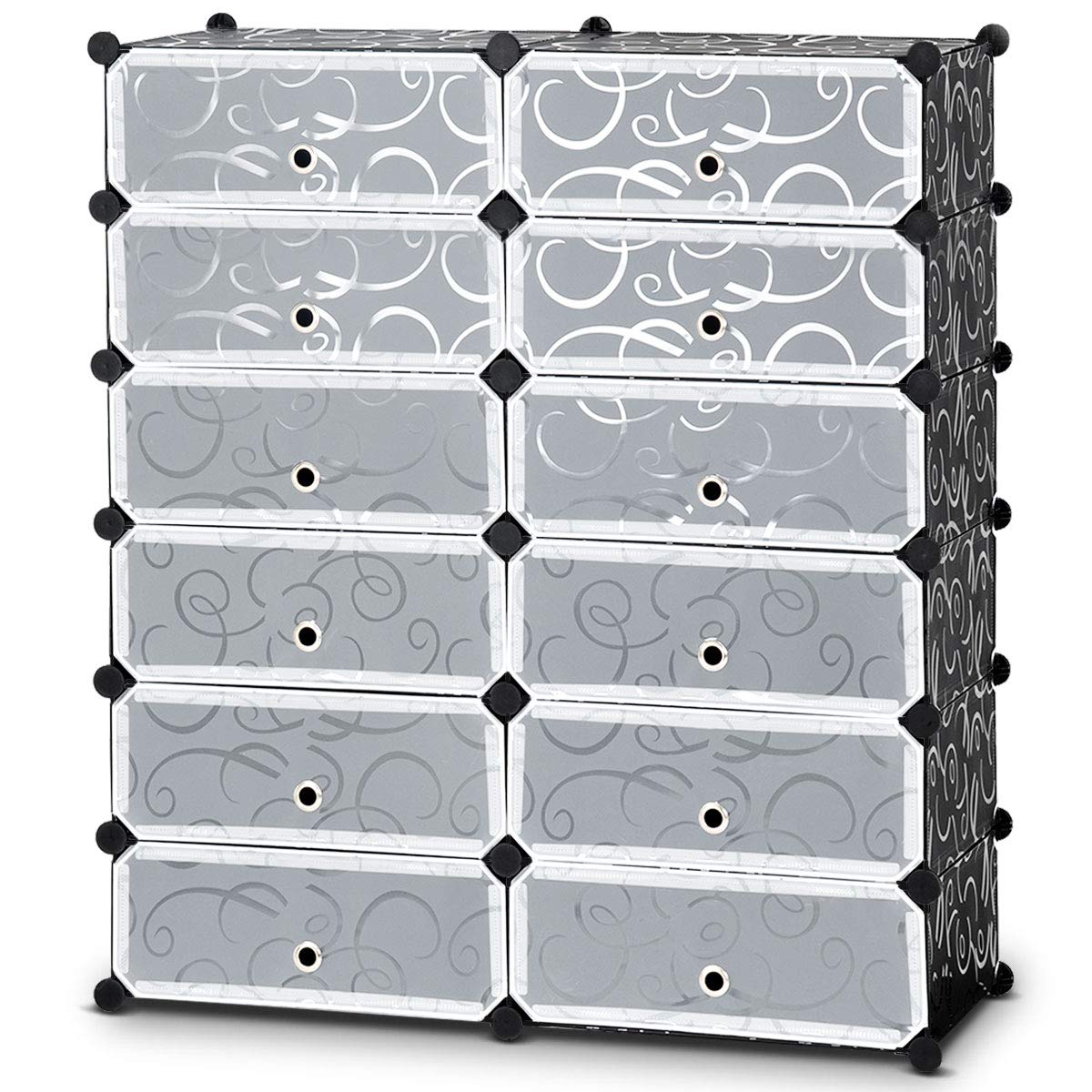 HAPPYGRILL Shoe Rack Organizer, 12-Cube Modular Plastic Shoes Storage Cabinet with 6-Tier Shoe