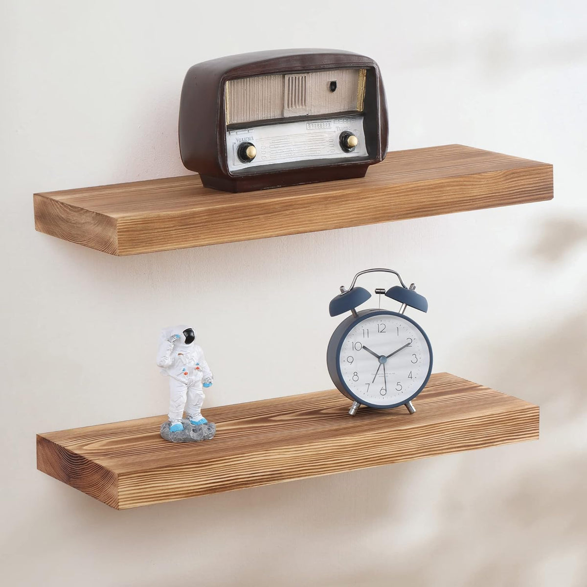 Fun Memories European Pine Floating Shelves for Wall, Mounted Shelf for Decor Storage Set of 2