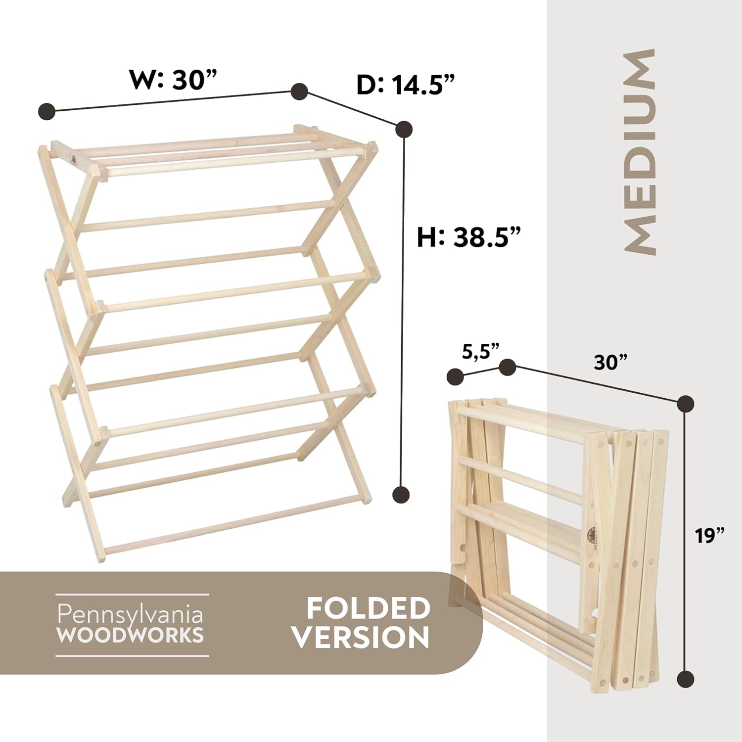 Pennsylvania Woodworks Premium American Maple Clothes Drying Rack - Handcrafted in Pennsylvania