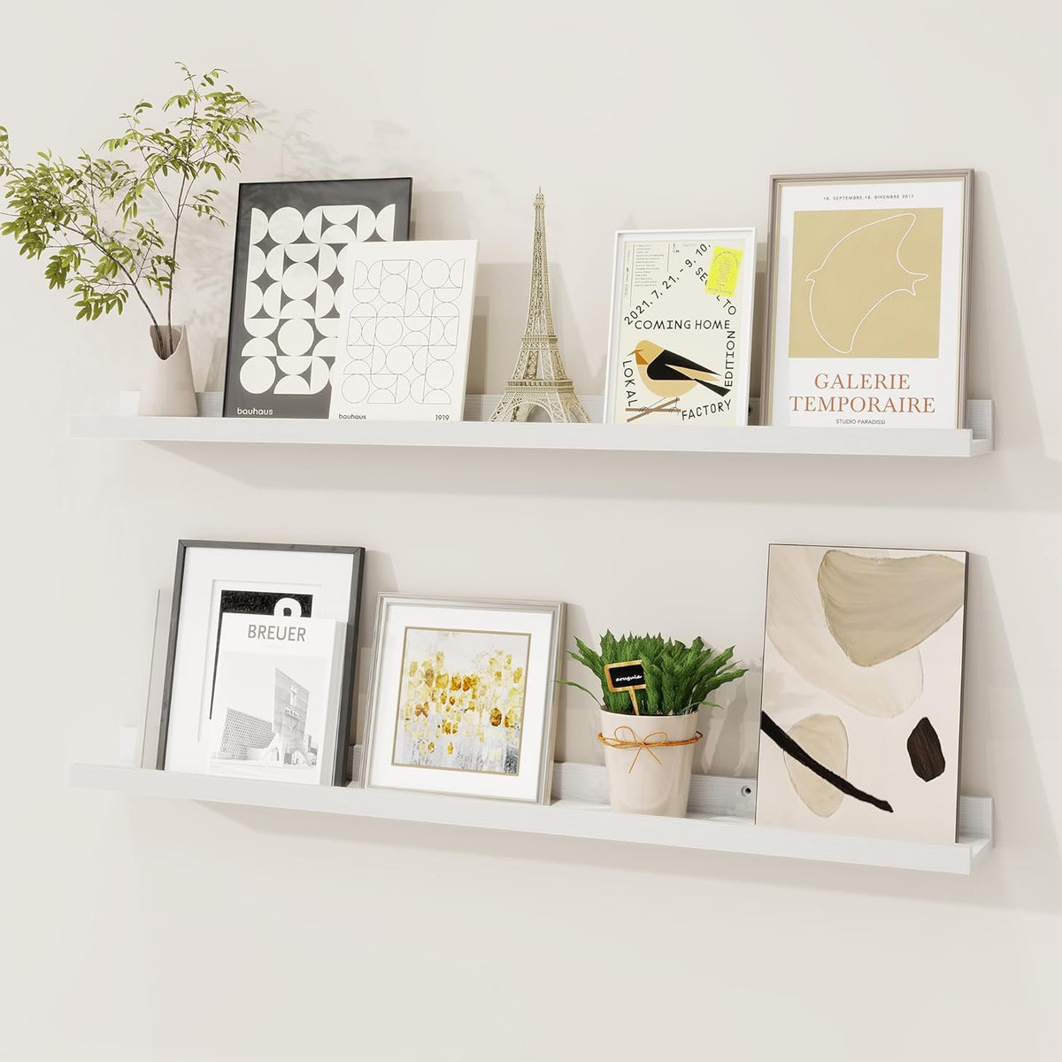 Picture Ledge Shelf, Solid Pine Wood Floating Shelves Set of 2, 32 Inches Nursery Book Shelves for