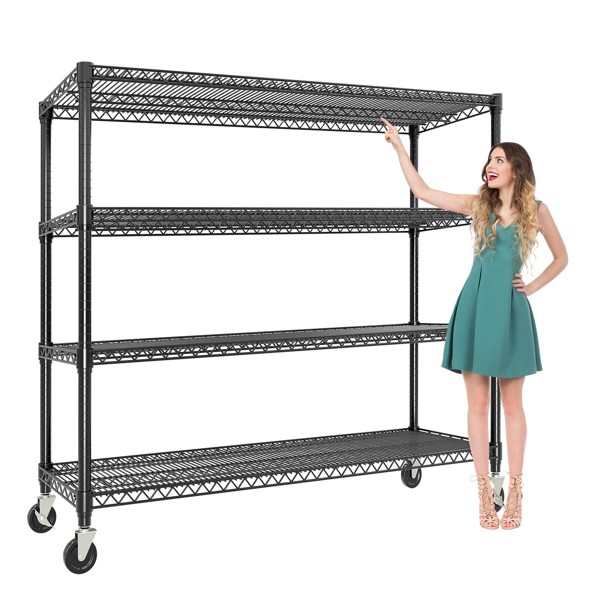 PeacefulHues 71.8" H Storage Shelves 4-Tiers Heavy Duty Metal Shelving Unit with Wheels, 2640LBS
