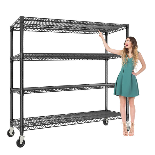 59"W Storage Shelves 2640LBS Heavy Duty Garage Shelving Units with Wheels, 4-Tiers Wire Shelving