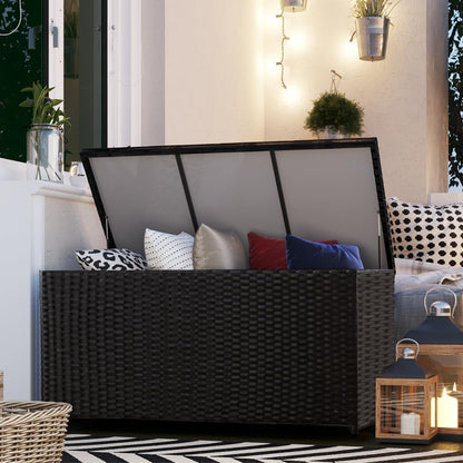 Outdoor 70 Gallon Wicker Storage Box with Waterproof Liner, Patio PE Rattan Storage Container for