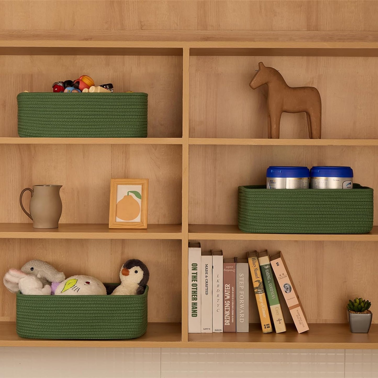 Large Shallow Organizing Baskets 15x11x5.1 Inches - Rope Woven Storage Bins for Bathroom, Shelves
