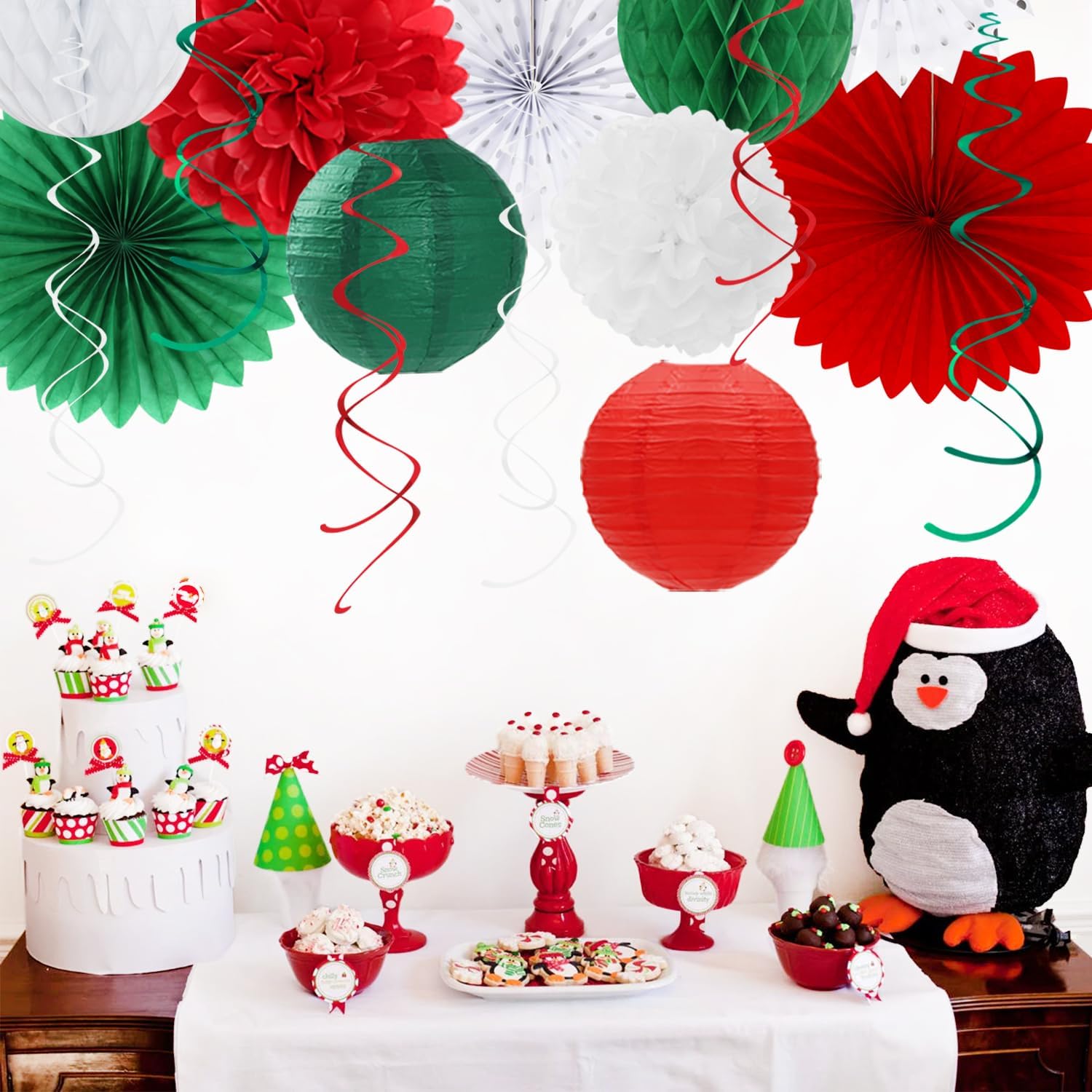 Red White Green Mexican Christmas Birthday Party-Decorations - 21pcs Happy Banner,Paper Lanterns