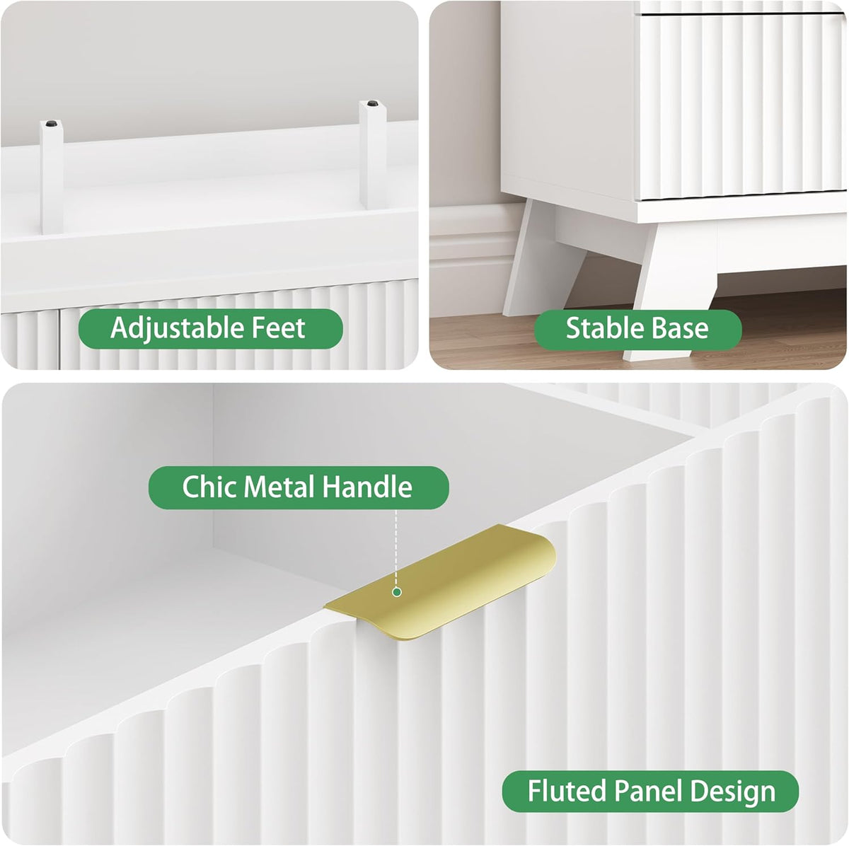 Fluted Dresser for Bedroom with 9 Drawers, 57" Wide Modern Chest of Drawers with Metal Handle