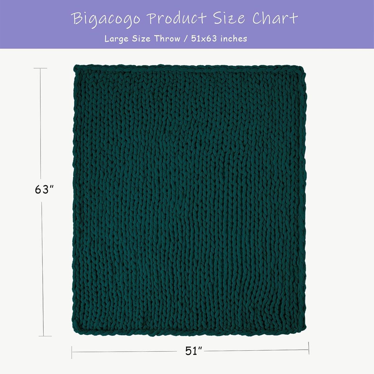 Bigacogo Chunky Knit Throw Blanket for Couch, 51x63 inches, 100% Hand Knitted with Thick Jumbo