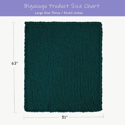 Bigacogo Chunky Knit Throw Blanket for Couch, 51x63 inches, 100% Hand Knitted with Thick Jumbo