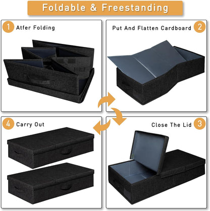 punemi Under The Bed Storage Containers 3 Pack, 6 Inch Tall Stackable Underbed Storage Bins With