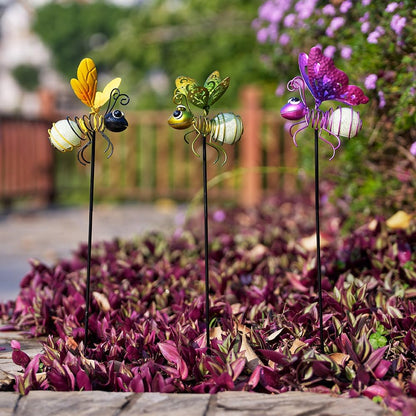 Garden Decor for Outside,3 Pcs Luminous Insect Garden Decorative Stakes,Glow in The Dark Bee Lights