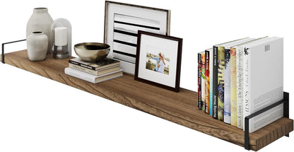 Wallniture Toledo 60 inch Floating Shelf with Heavy Duty Bookend Brackets, Wooden Shelves for Wall