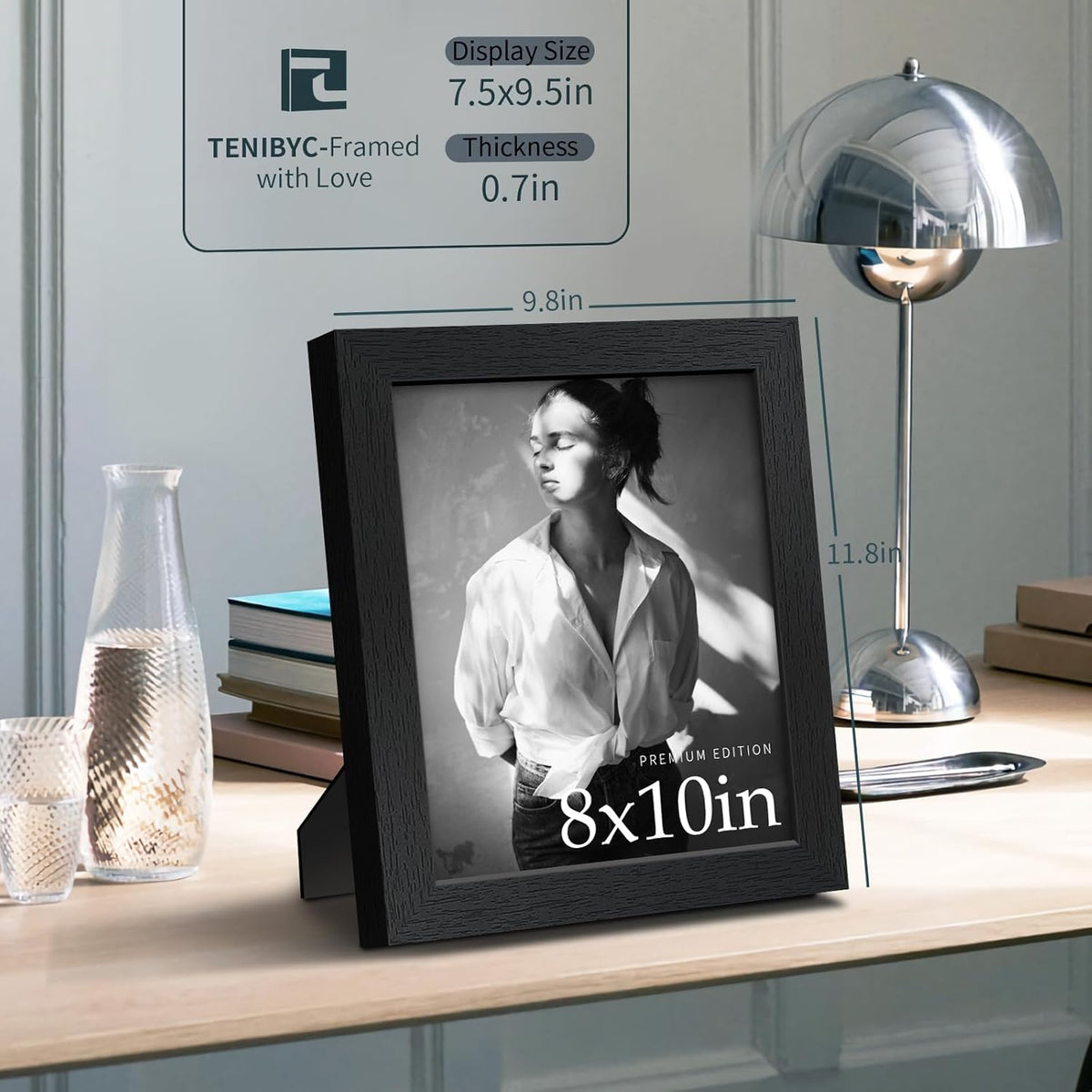 8x10 Picture Frame Set - 3 Pack, Textured Black Solid Wood, HD Tempered Glass, Gallery Photo Frame