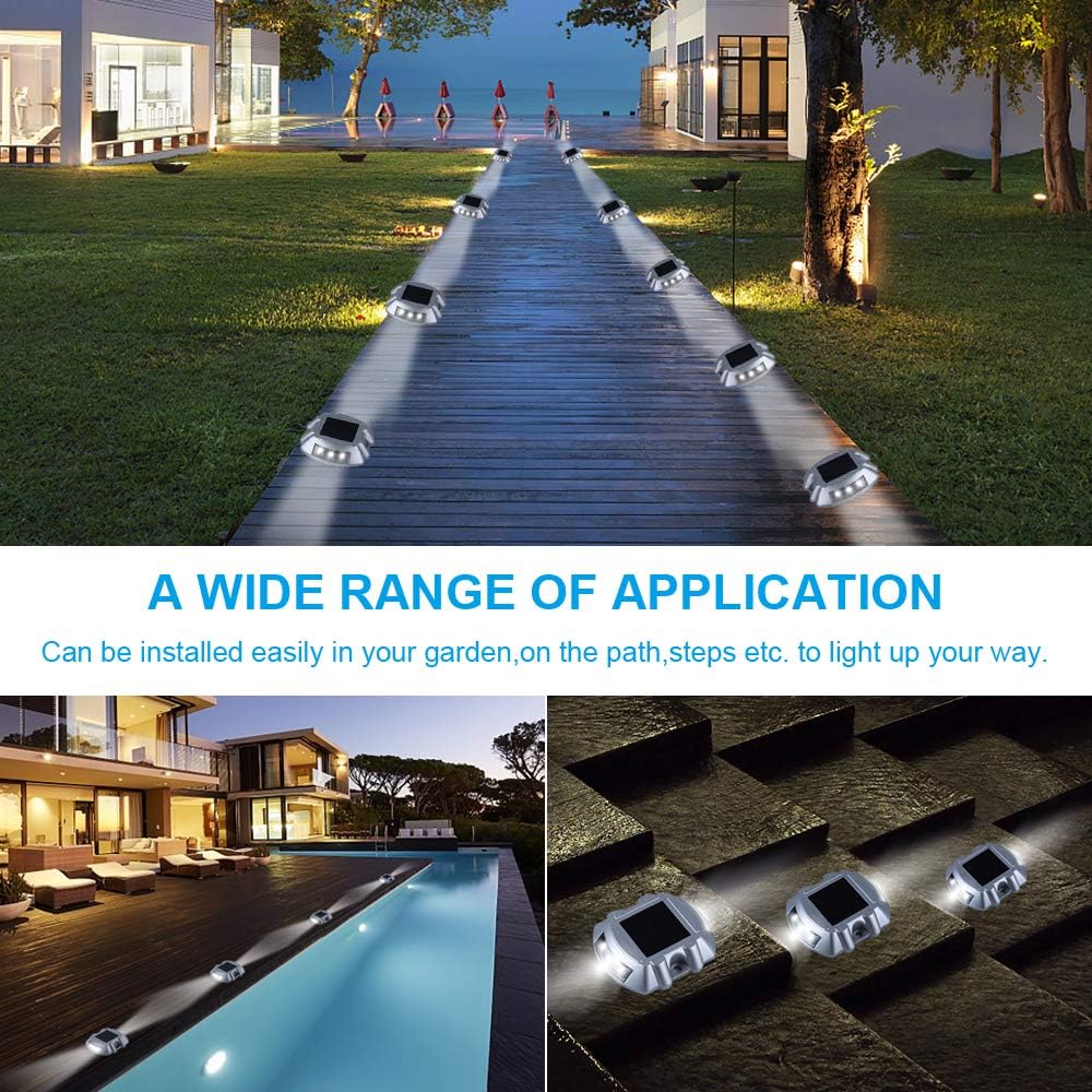 VOLISUN Solar Deck Lights, 16-Pack Led IP67 Waterproof Outdoor Warning Step Lights for Driveway