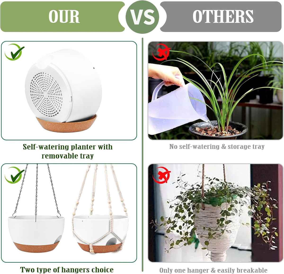 Hanging Planters for Outdoor Indoor Plants, 2 Pack 12 Inch Hanging Basket Plants Outdoor, Self