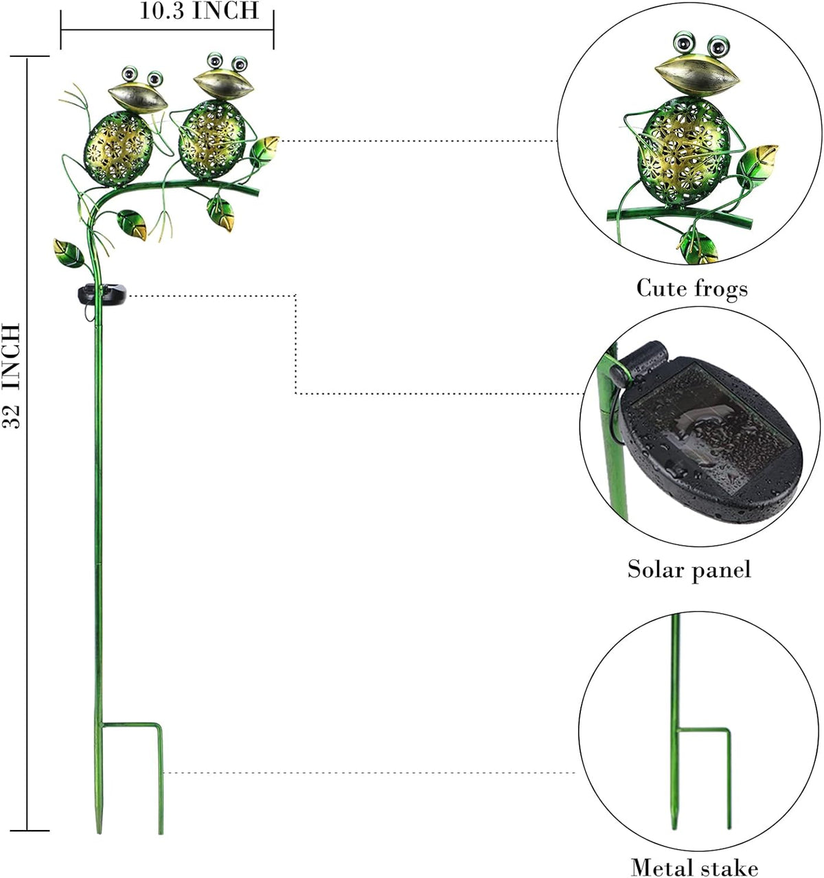 Afirst Solar Lights Outdoor Decorative Metal Sitting Frogs Hollow Out White LED Metal Waterproof