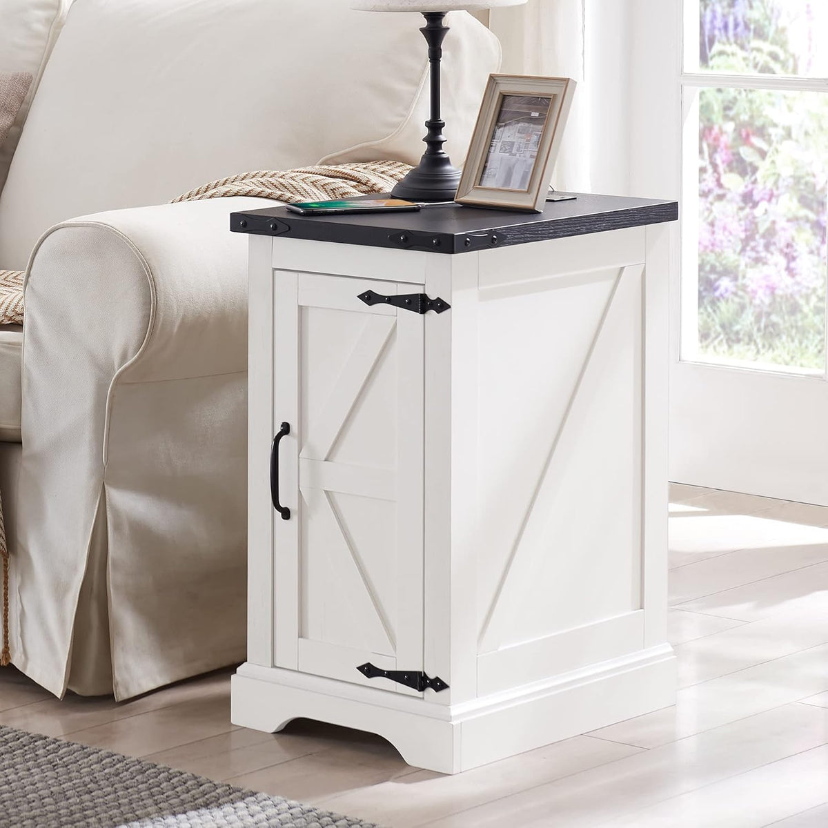 JXQTLINGMU Farmhouse Nightstand Set of 2 with Charging Station, 17" D Rectangular End Table with