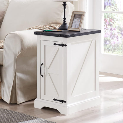 JXQTLINGMU Farmhouse Nightstand Set of 2 with Charging Station, 17" D Rectangular End Table with