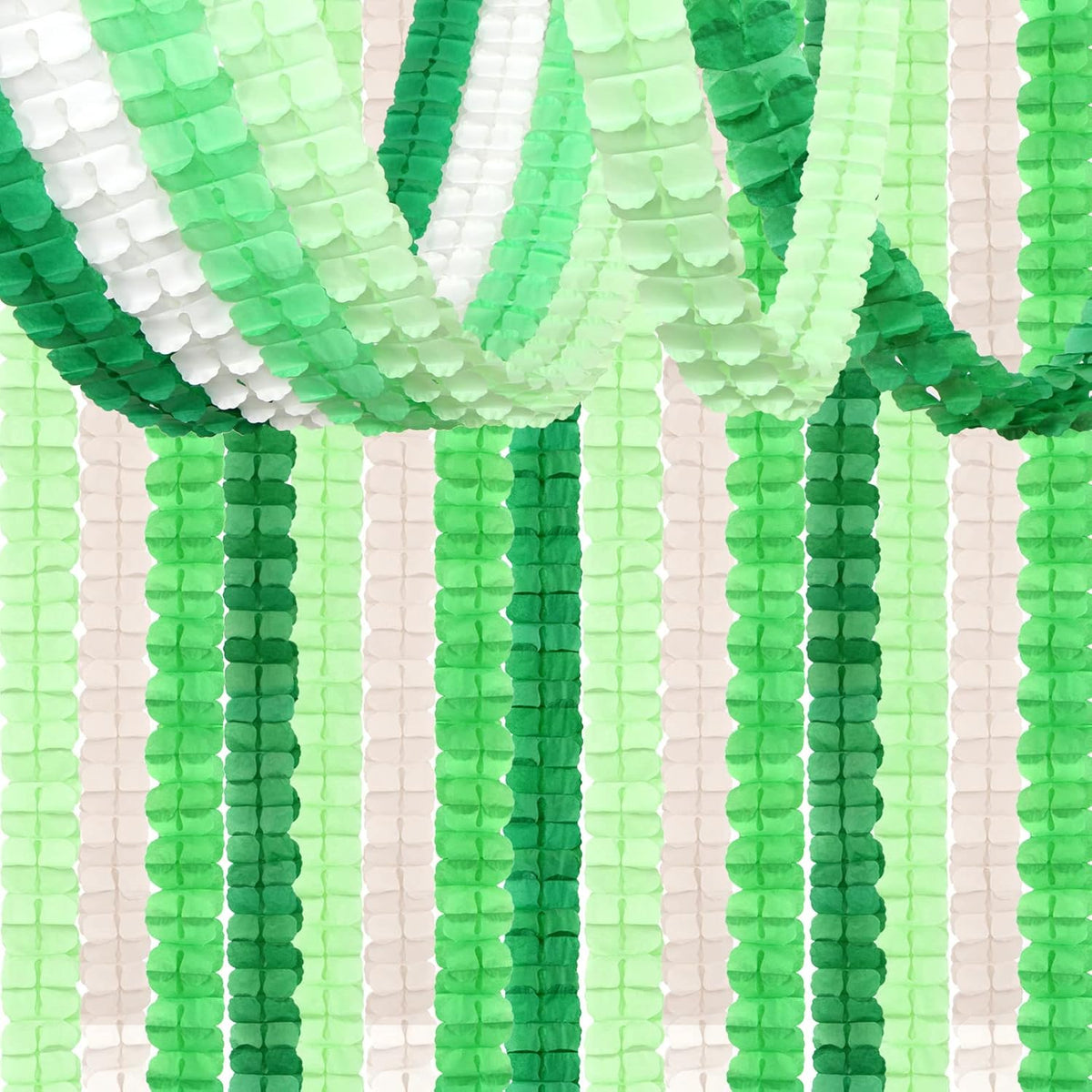 Green-White Party Decorations Streamers Garland - 157Ft Four-Leaf Clover Hanging Banner, Jungle