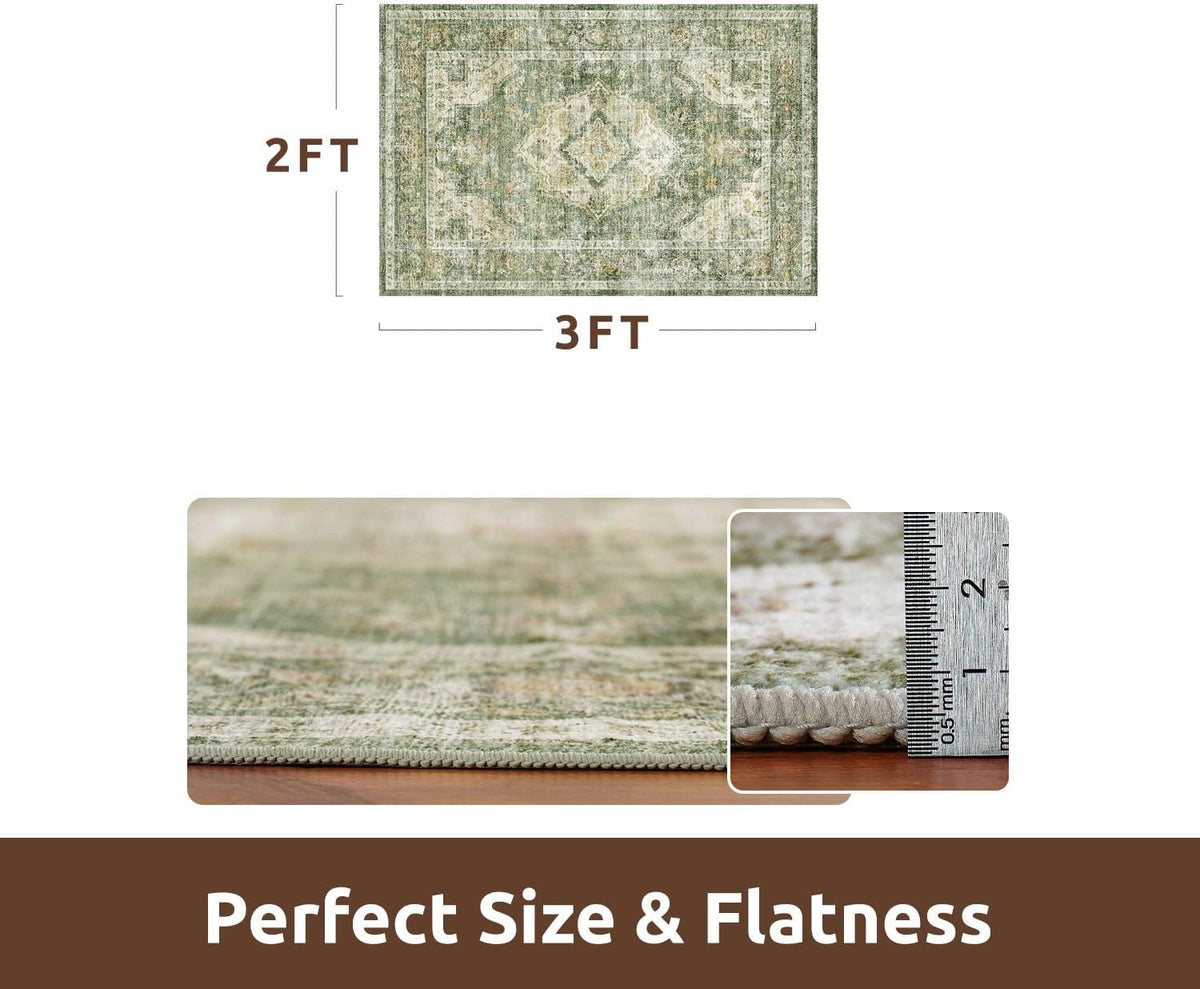 AMOAMI-2X3 Small Rug-Washable Rugs Entryway Mat Indoor-Soft Vintage Non Slip Rugs for Kitchen