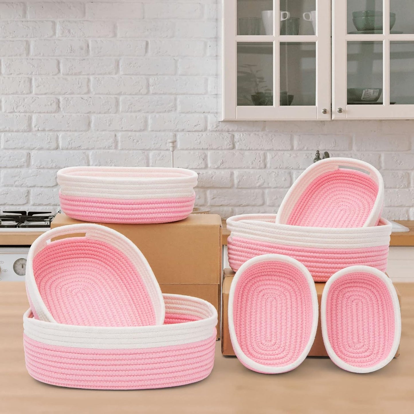 7 Piece Cotton Rope Woven Basket Set - Small Basket for Baby Nursery, Pets, Montessori, Dog & Cat
