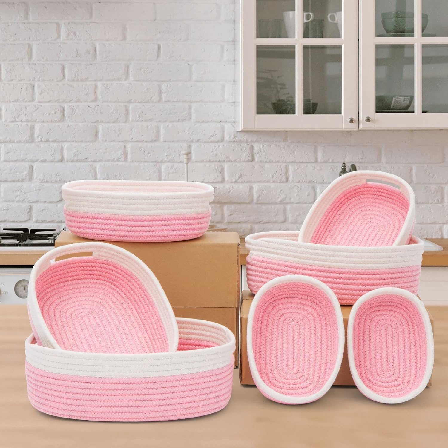 7 Piece Cotton Rope Woven Basket Set - Small Basket for Baby Nursery, Pets, Montessori, Dog & Cat