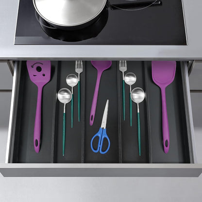 Utoplike Bamboo Drawer Organizer Kitchen Utensils, Adjustable Black Silverware Holder and Cutlery