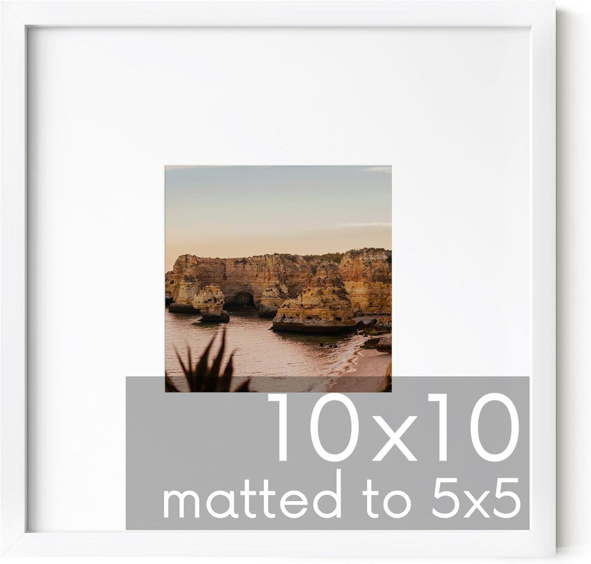 HAUS AND HUES 10x10 White Metal Picture Frame Matted to 5x5 - Features Vertical & Horizontal
