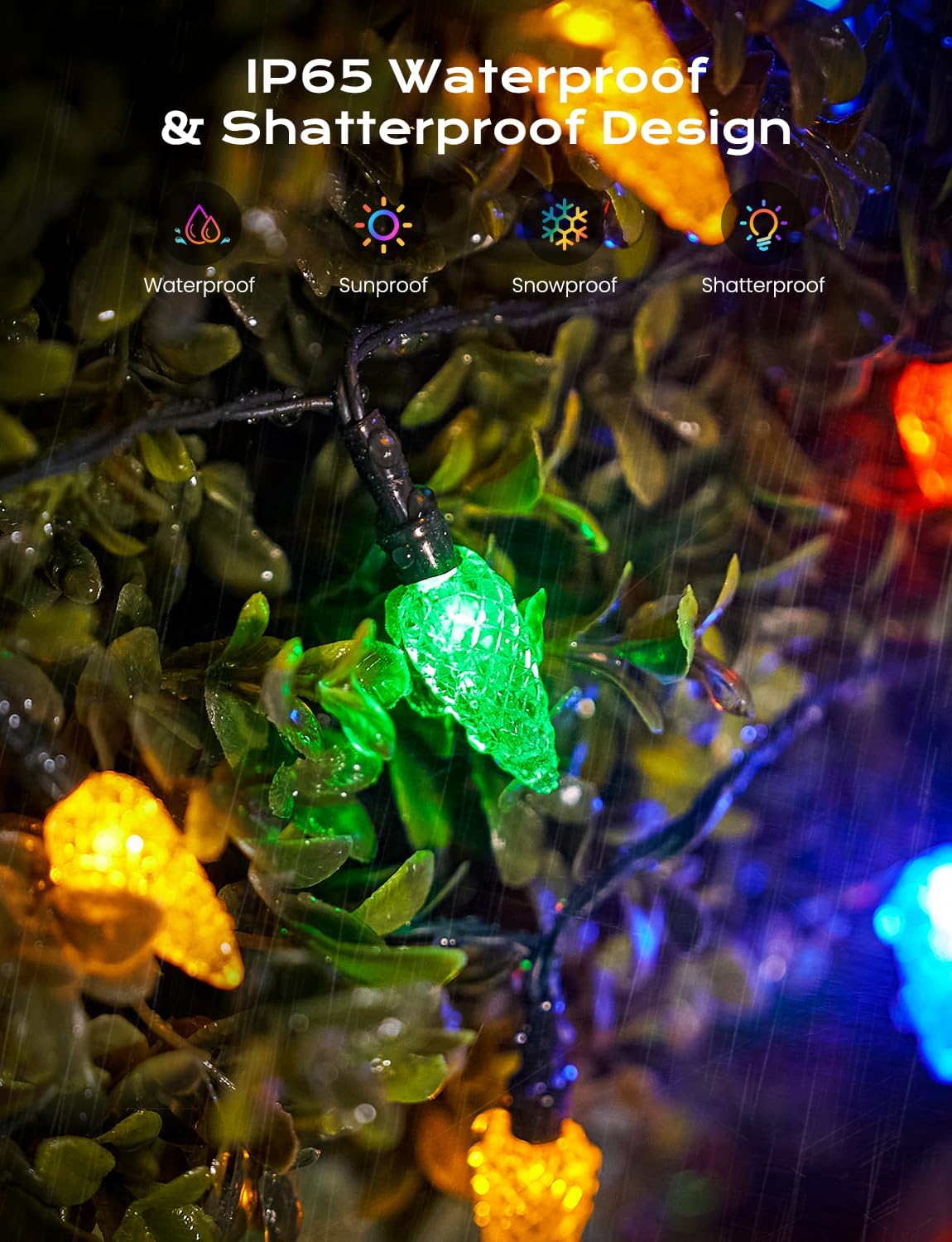 Brightown LED C6 Solar String Lights Outdoor Waterproof Fairy Lights, 22.64ft 50 LEDs Multicolor