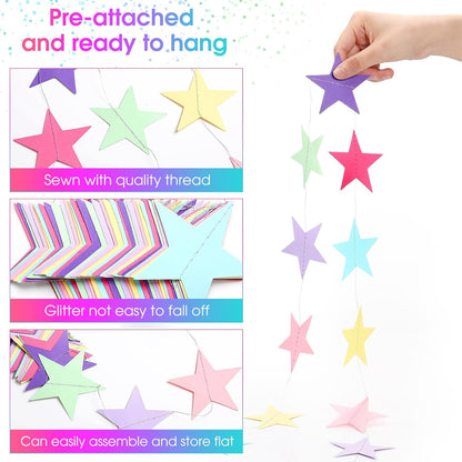 Patelai Glitter Star Garland Banner Decor 130 Feet Star Hanging Bunting Banner Twinkle Backdrop for