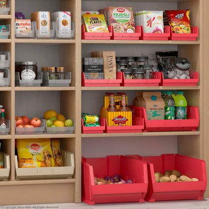 Akro-Mils 30164 Heavy Duty Plastic Shelf Bins, 24"x 6.5"x 4", Red, 6-Pk