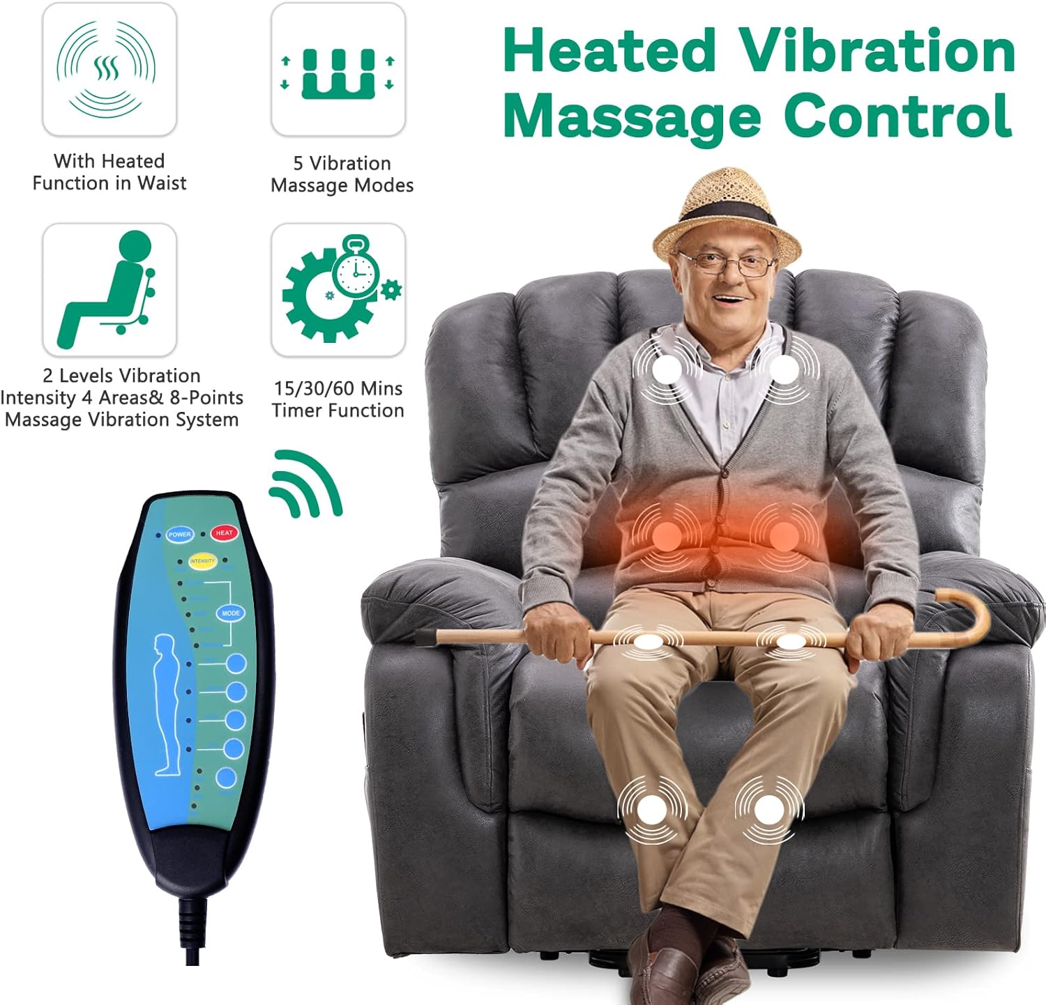 VIVIJASON Large Dual OKIN Motor Lay Flat Sleeper Lift Recliner Chair with Heat & Massage for