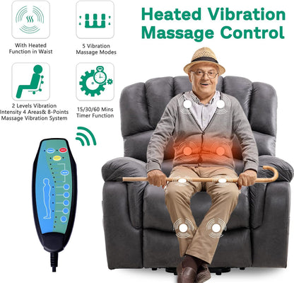 VIVIJASON Large Dual OKIN Motor Lay Flat Sleeper Lift Recliner Chair with Heat & Massage for