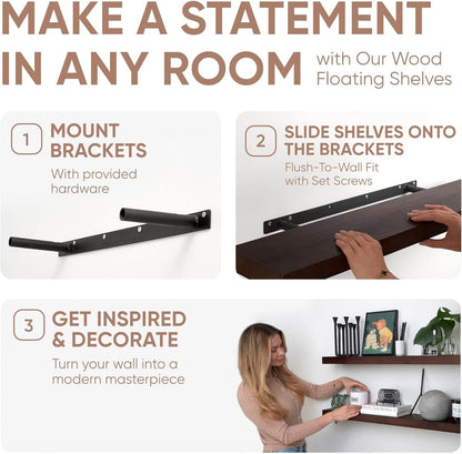 Homeforia 48 inch Walnut Floating Shelf, High End Solid Real Wood Large 48inch Floating Shelves for